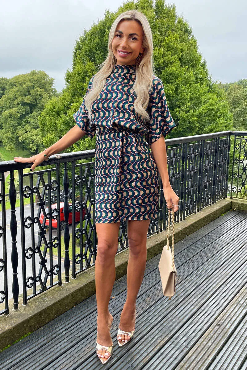 Multi Print High Neck Short Sleeved Mini Dress sold by AX Paris product image thumbnail 2