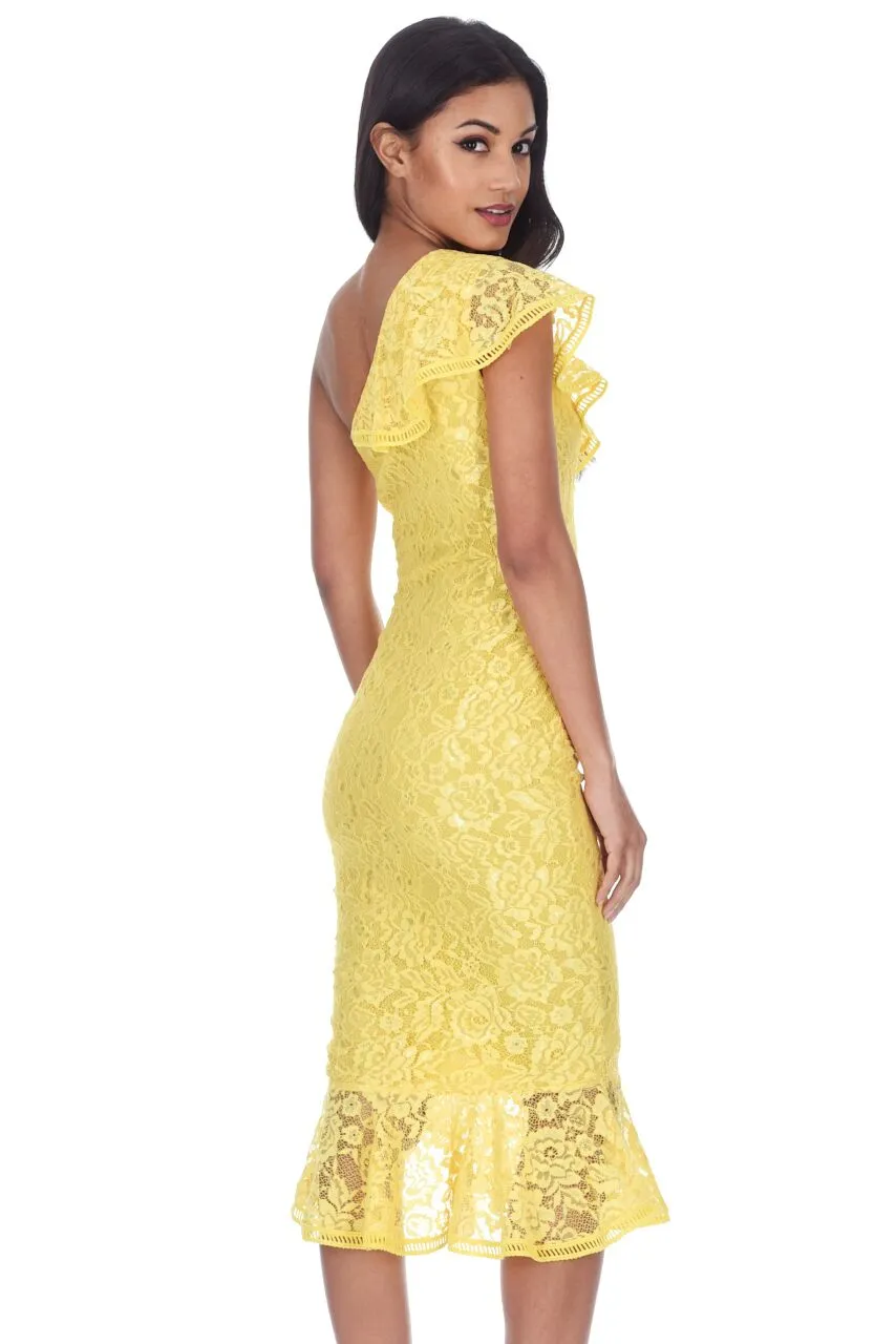 Yellow Lace One Shoulder Frill Detail Midi Dress sold by AX Paris product image thumbnail 3