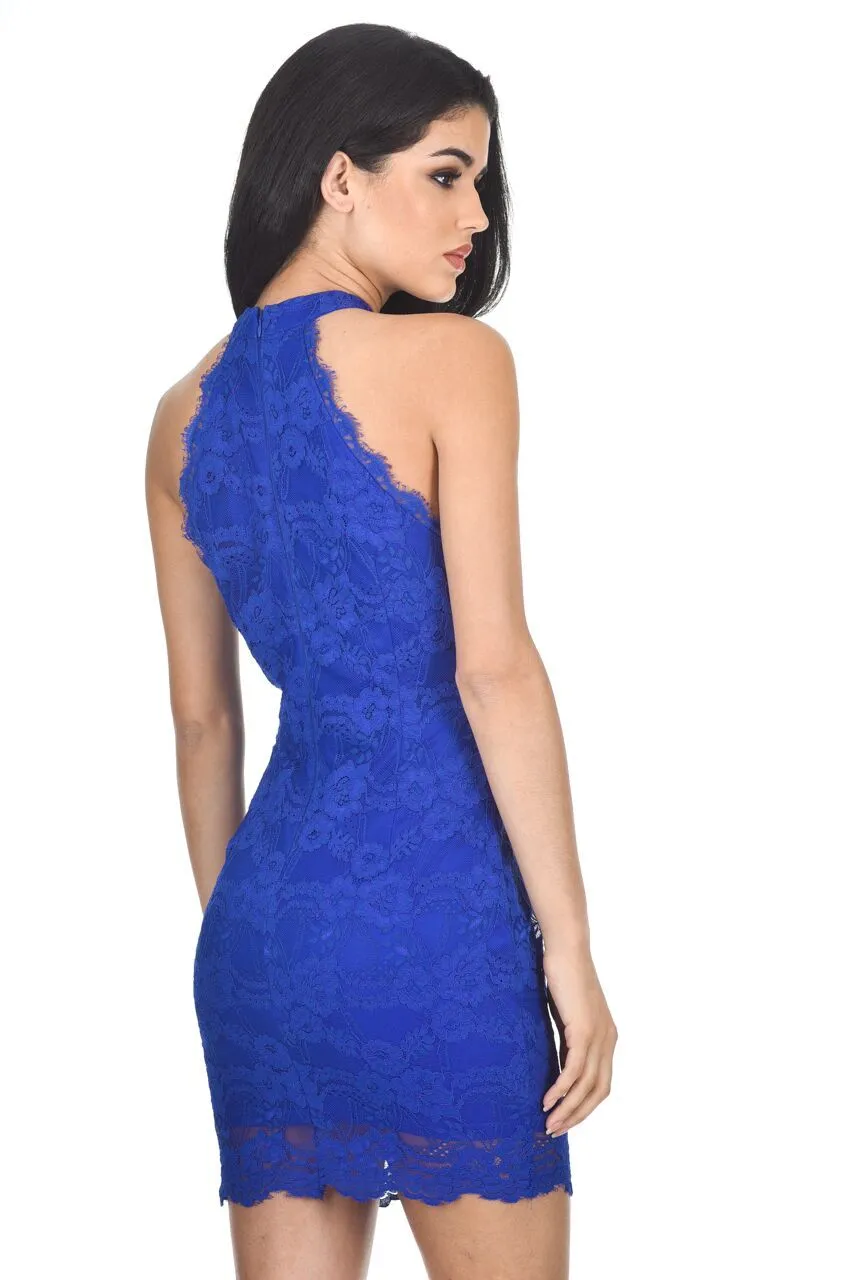 Blue Halter Lace Mini Dress sold by AX Paris product image thumbnail 4