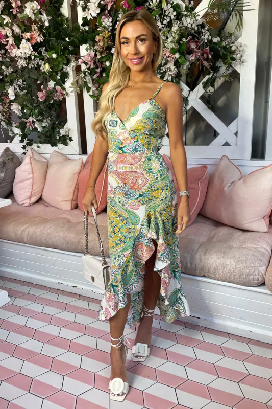 Multi Paisley Printed Wrap Over Strappy Midi Dress sold by AX Paris