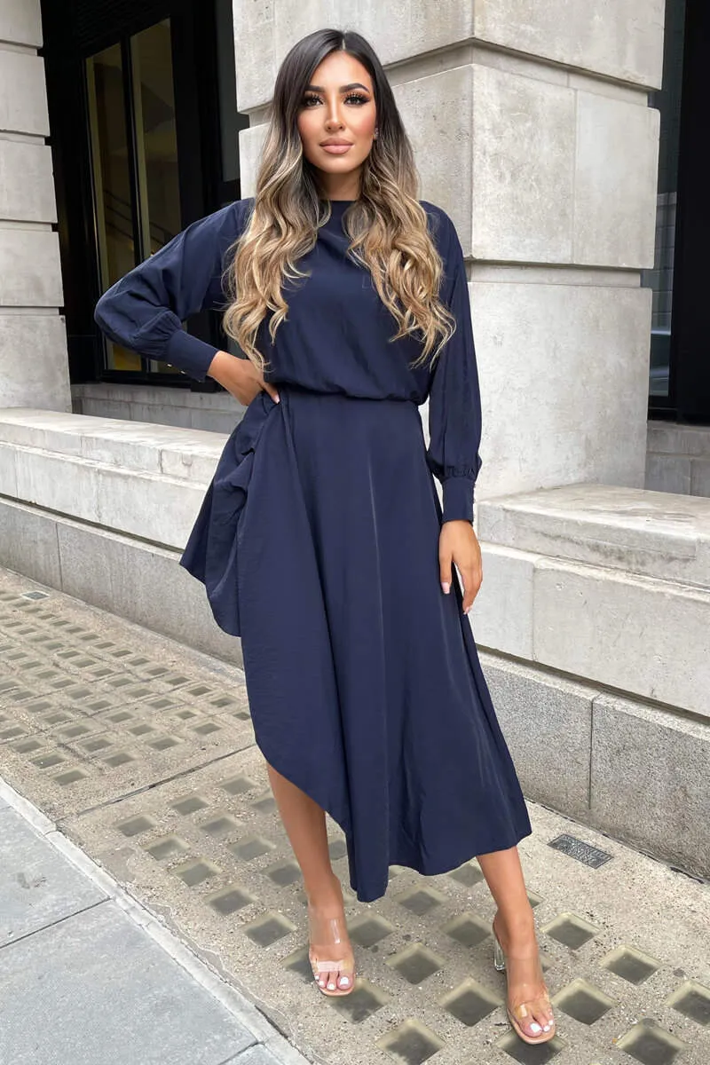 Navy High Low Skirt Midi Dress sold by AX Paris