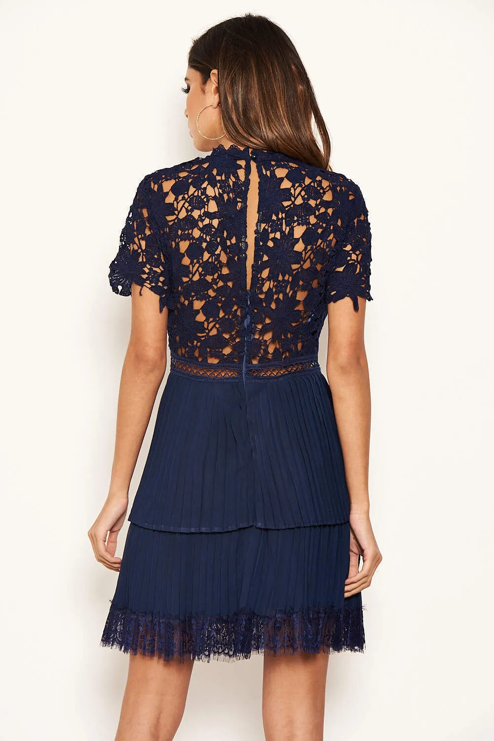 Navy Crochet Pleated Tiered Dress sold by AX Paris product image thumbnail 5