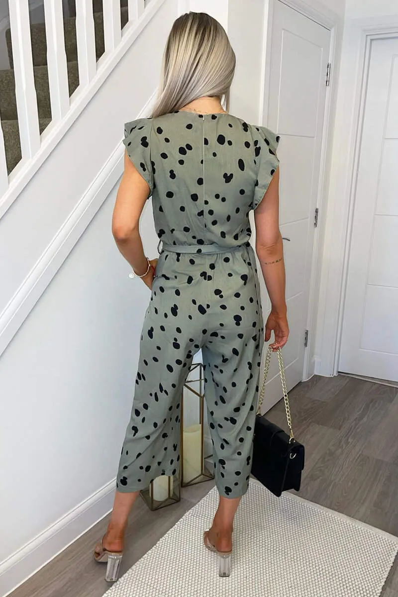 Khaki And Black Dotty Wrap Front Belted Jumpsuit sold by AX Paris product image thumbnail 4