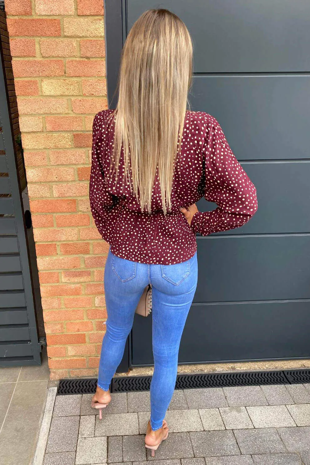 Plum Polka Dot Long Sleeve Wrap Top sold by AX Paris product image thumbnail 5