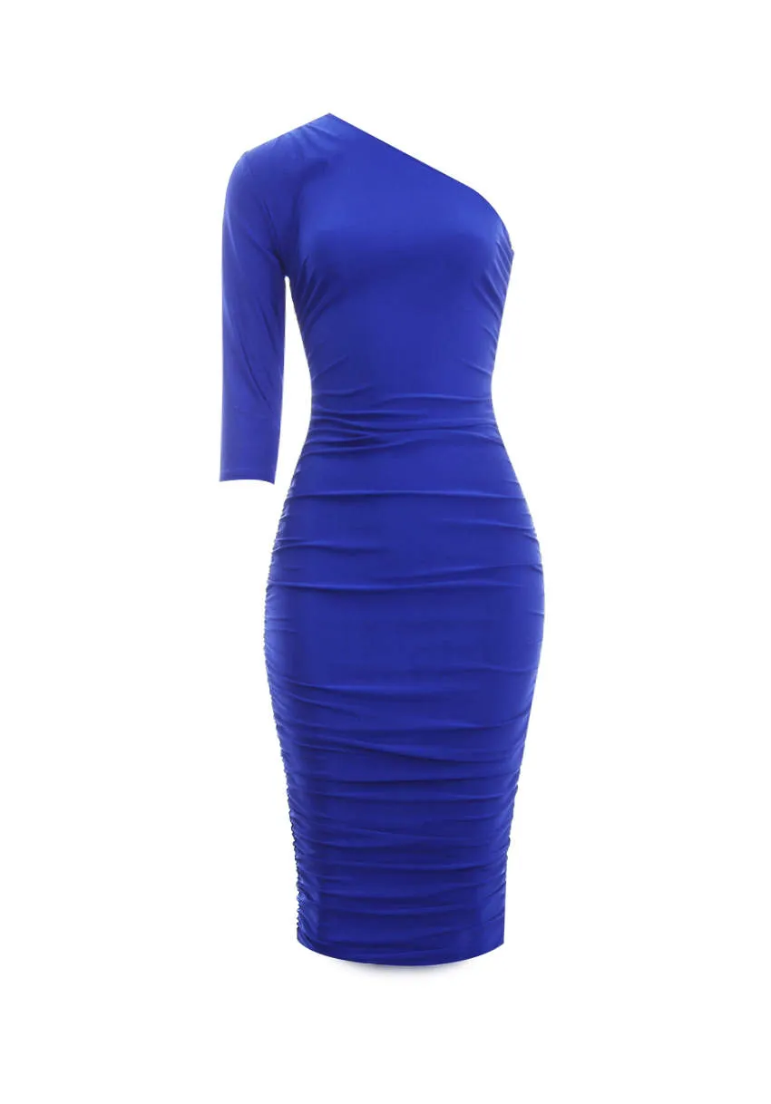 Blue One Sleeve Slinky Midi Dress sold by AX Paris product image thumbnail 4
