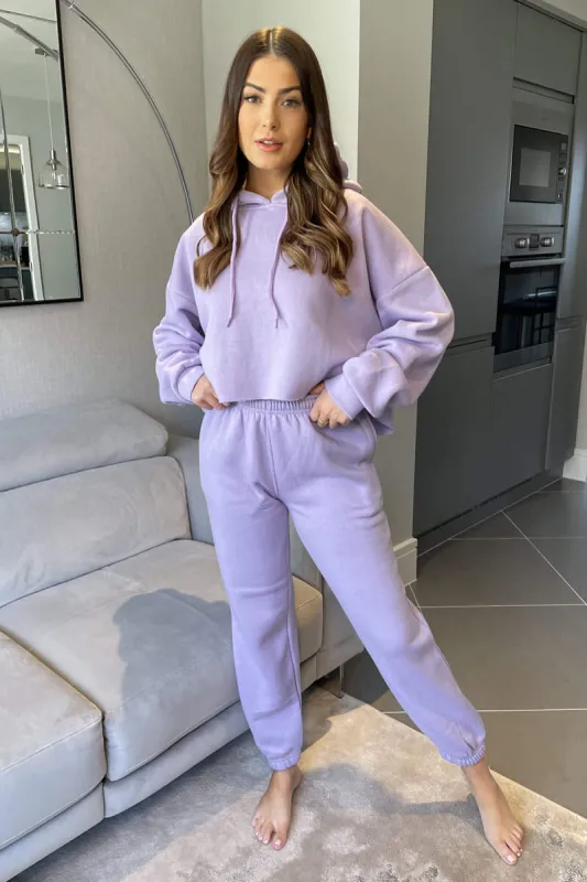 Lilac Cropped Hoodie Lounge Set sold by AX Paris