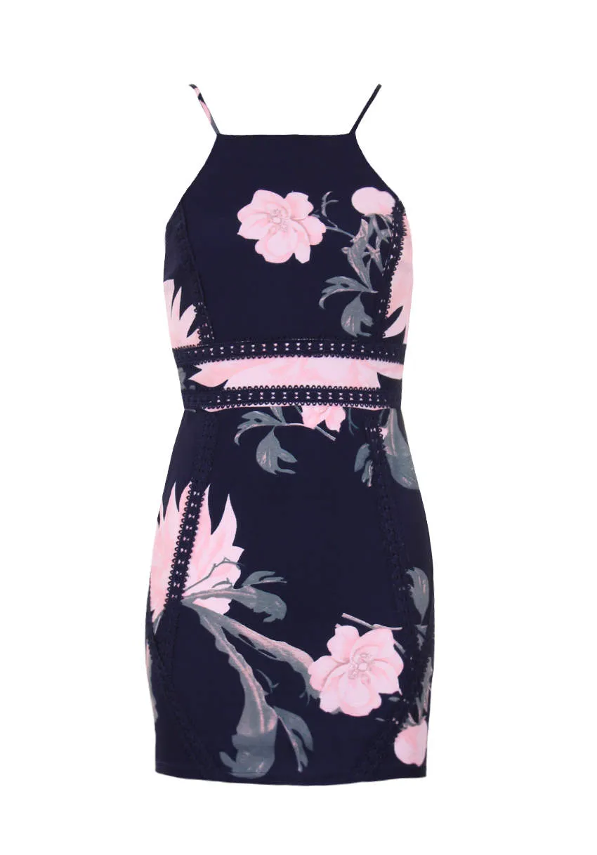 Navy Floral Crochet Detailing Mini Dress sold by AX Paris product image thumbnail 4