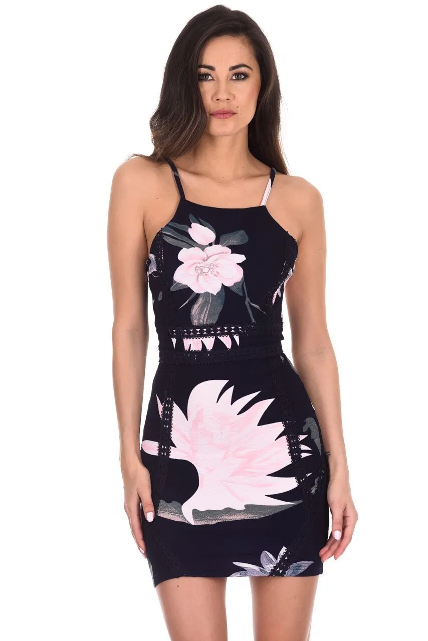 Navy Floral Crochet Detailing Mini Dress sold by AX Paris product image thumbnail 5