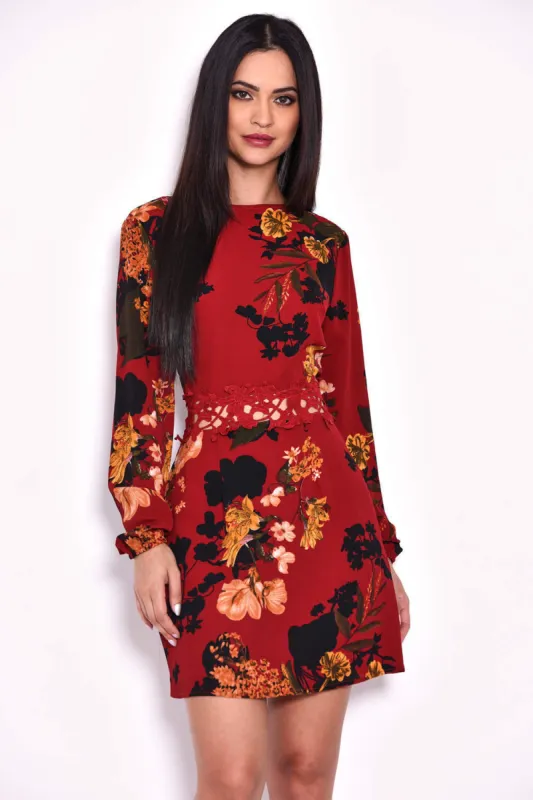Wine Floral Crochet Waist Dress sold by AX Paris