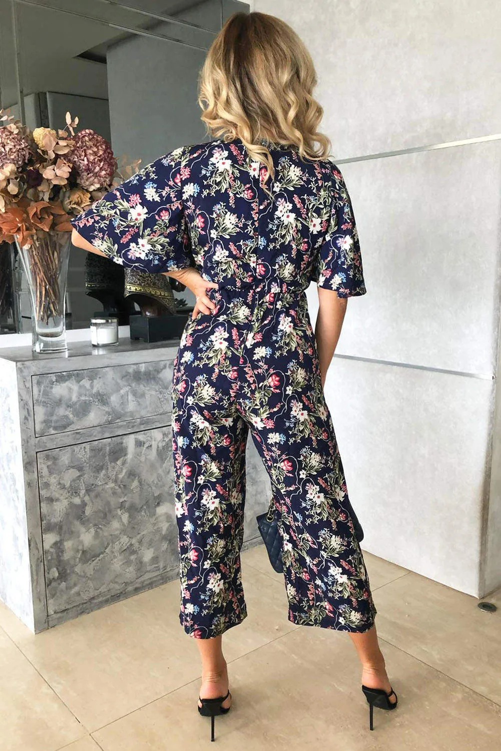 Navy Flared Leg Floral Jumpsuit sold by AX Paris product image thumbnail 5