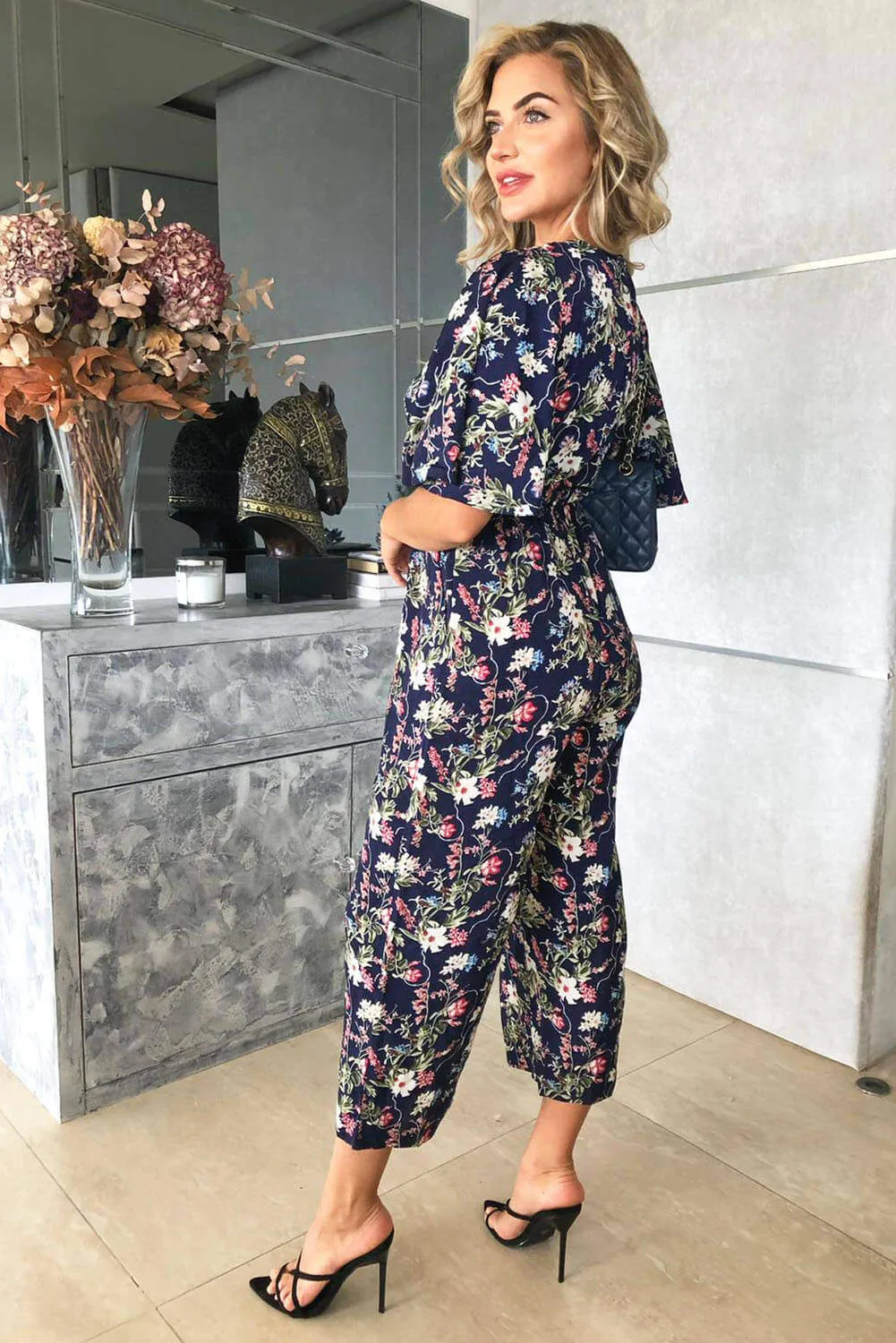 Navy Flared Leg Floral Jumpsuit sold by AX Paris product image thumbnail 4