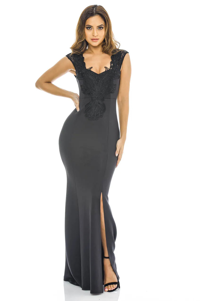 Black Crochet Detail Maxi Dress sold by AX Paris