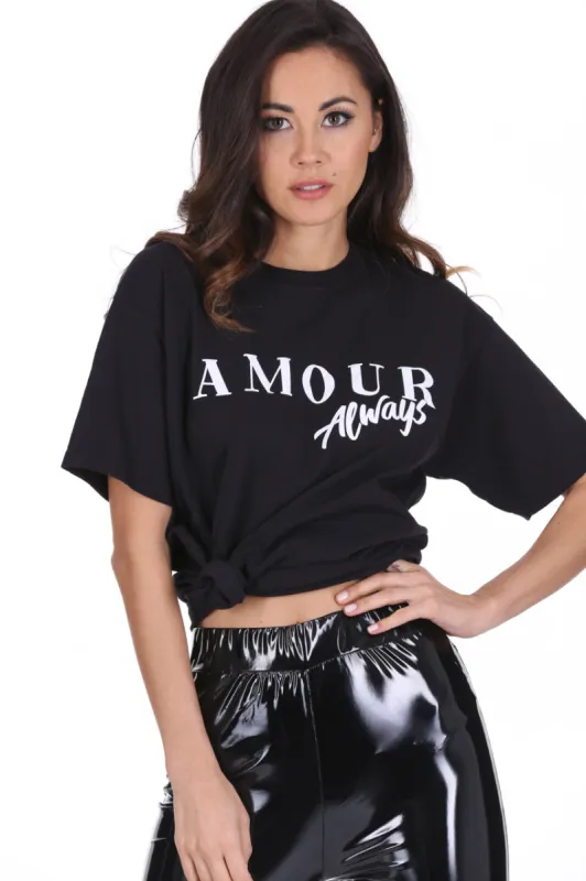Black Amour Slogan T-Shirt sold by AX Paris