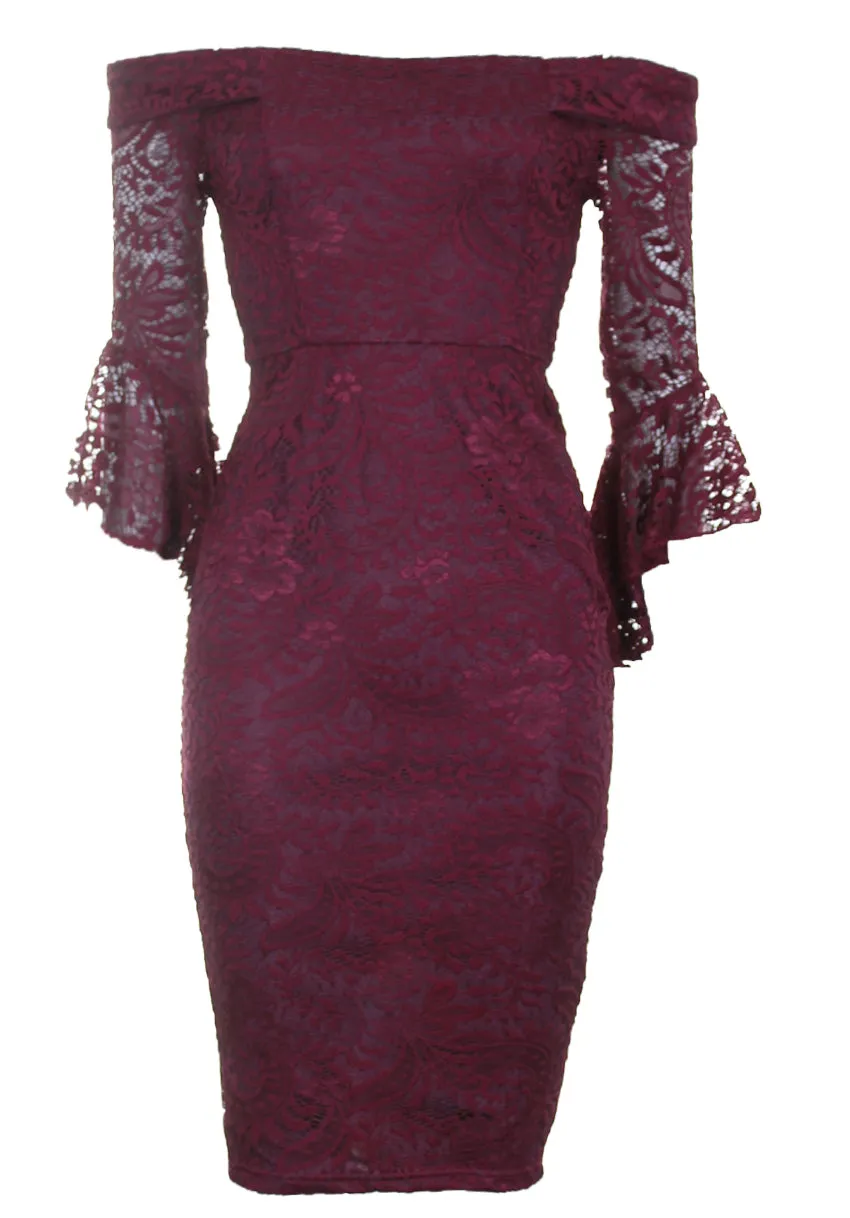 Plum Bardot Lace Dress sold by AX Paris product image thumbnail 4