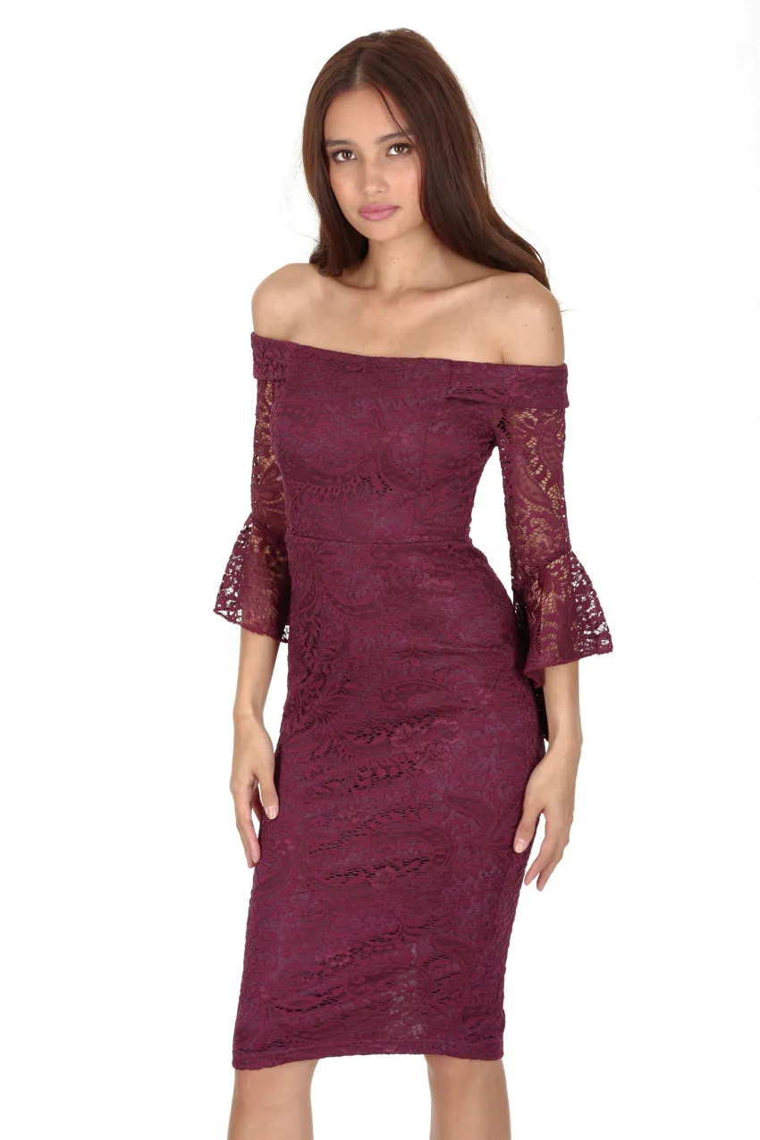 Plum Bardot Lace Dress sold by AX Paris