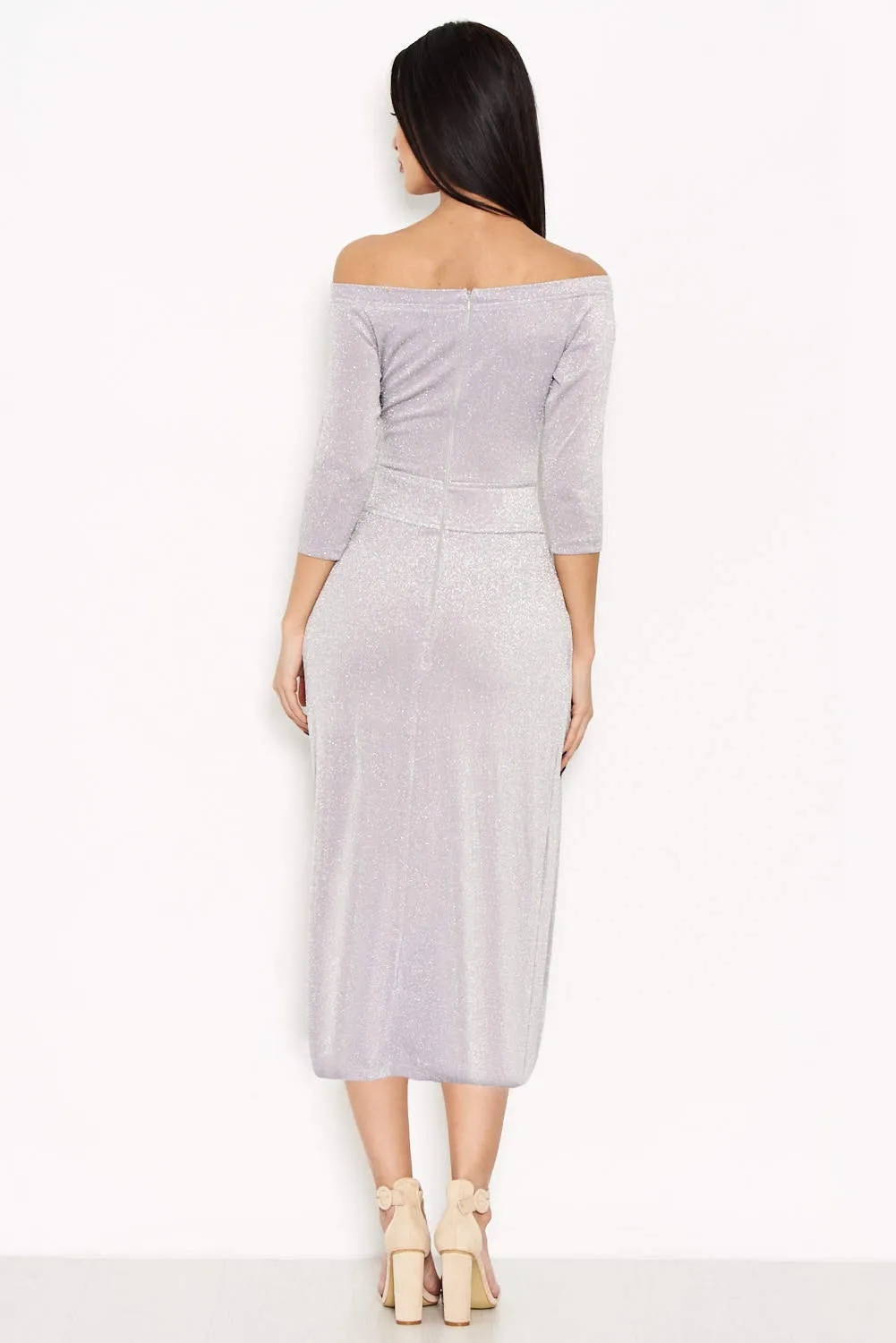 Grey Off Shoulder Wrap Front Sparkle Dress sold by AX Paris product image thumbnail 3