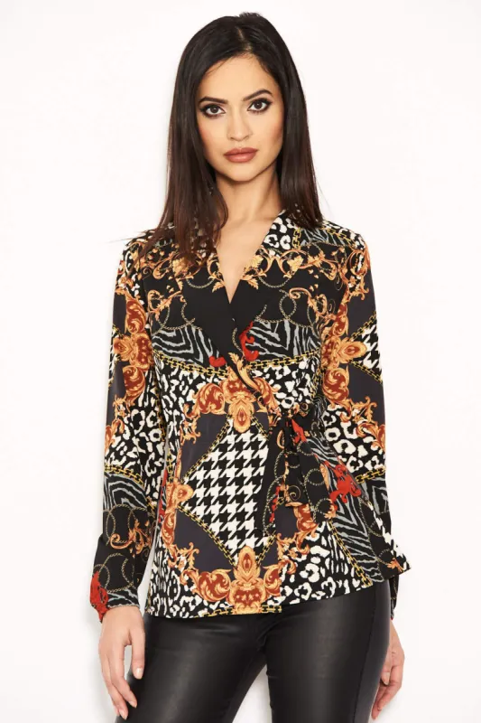Black Wrap Printed Top sold by AX Paris
