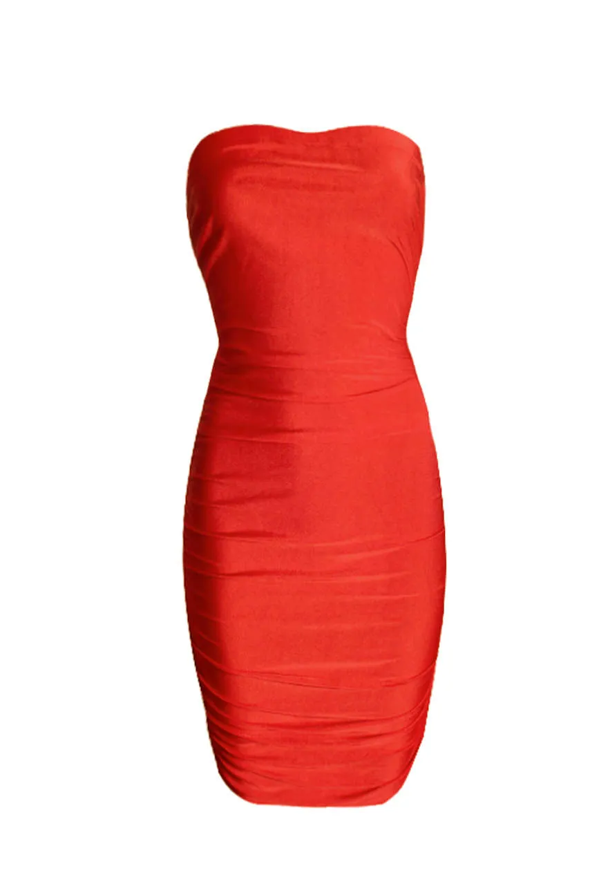 Red Ruched Bandeau Dress sold by AX Paris product image thumbnail 4