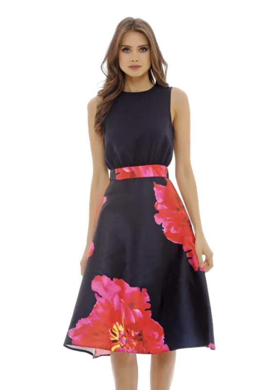 Navy 2 in 1 Floral Midi Dress sold by AX Paris