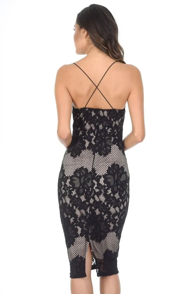 Black And Nude Lace Midi Dress sold by AX Paris product image thumbnail 3