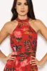 Red Floral Wrap Skirt Cut In Neck Dress sold by AX Paris