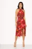 Red Floral Wrap Skirt Cut In Neck Dress sold by AX Paris
