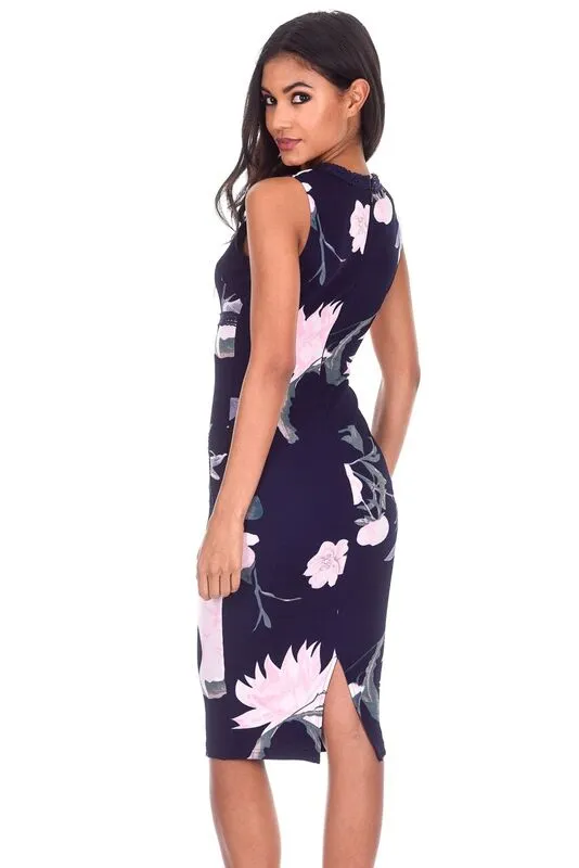 Navy Floral Crochet Detail Midi Dress sold by AX Paris product image thumbnail 3