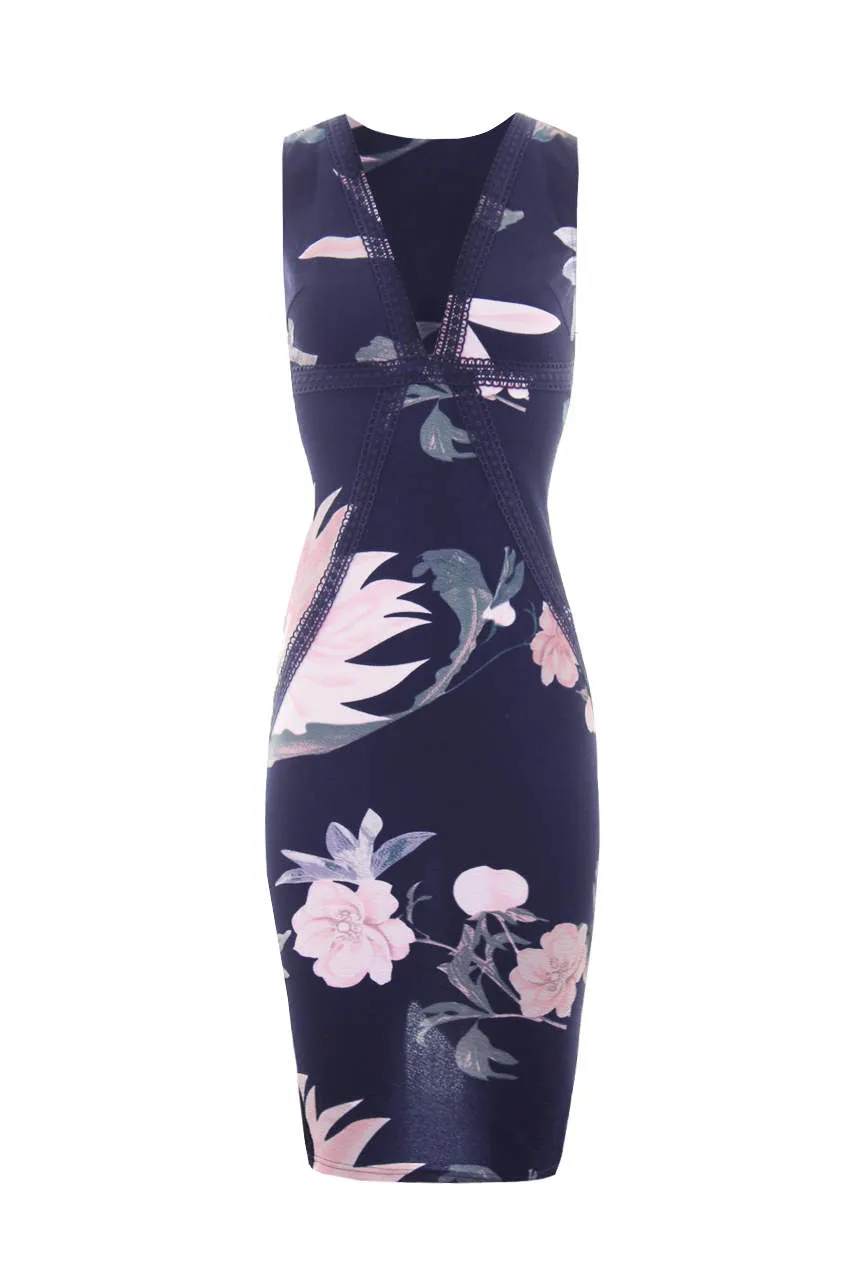 Navy Floral Crochet Detail Midi Dress sold by AX Paris product image thumbnail 4