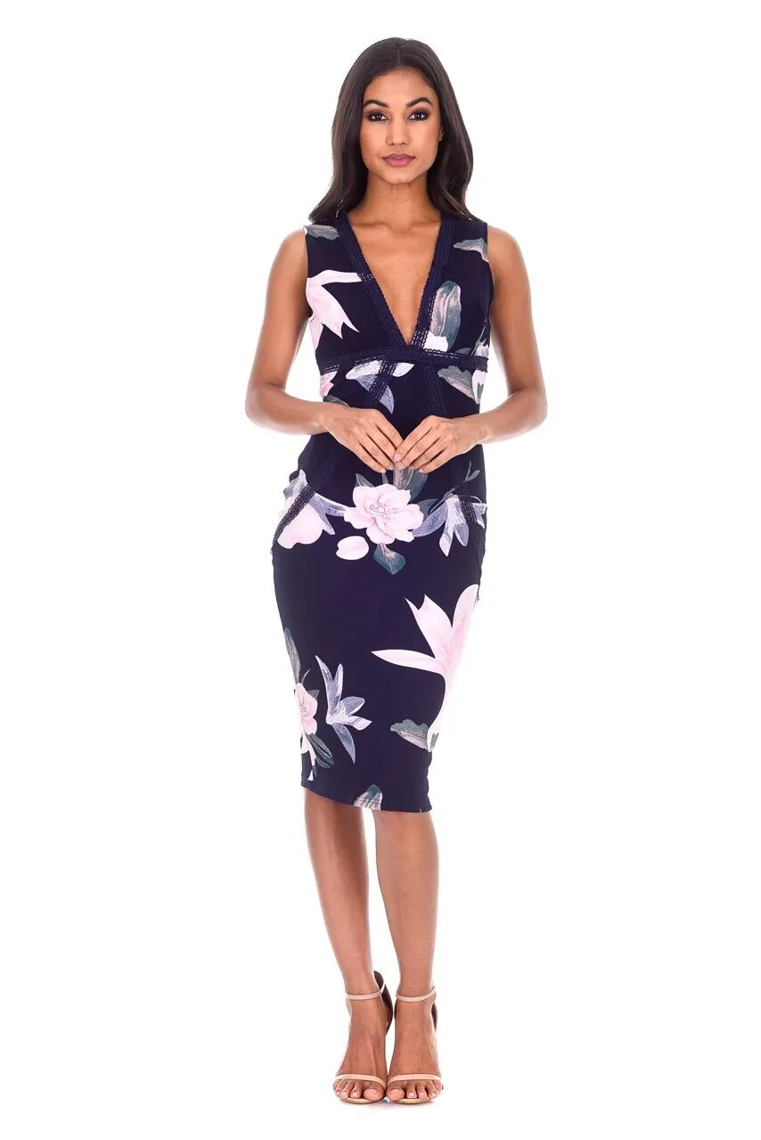 Navy Floral Crochet Detail Midi Dress sold by AX Paris product image thumbnail 2
