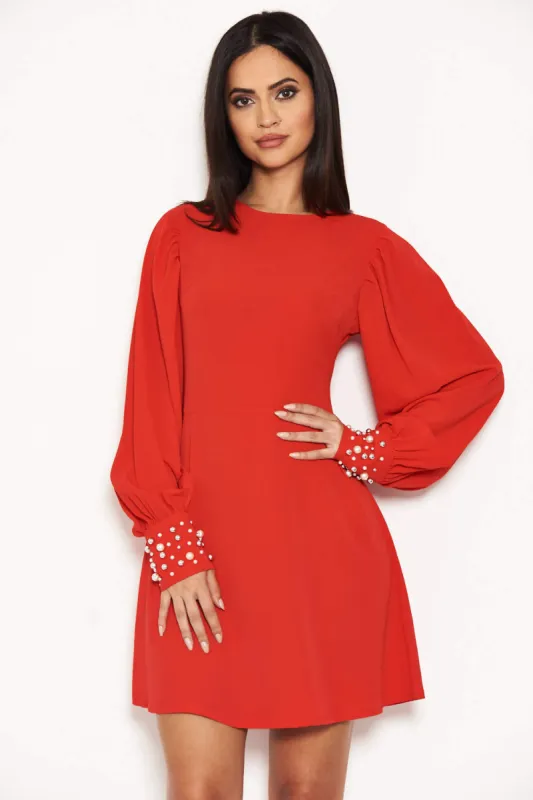 Red Pearl Detailed Mini Dress sold by AX Paris