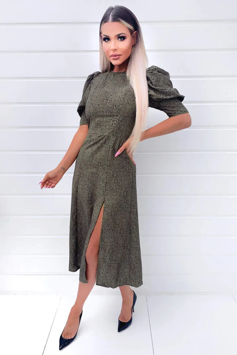 Khaki Printed Ruffle Sleeve Midi Dress sold by AX Paris product image thumbnail 3