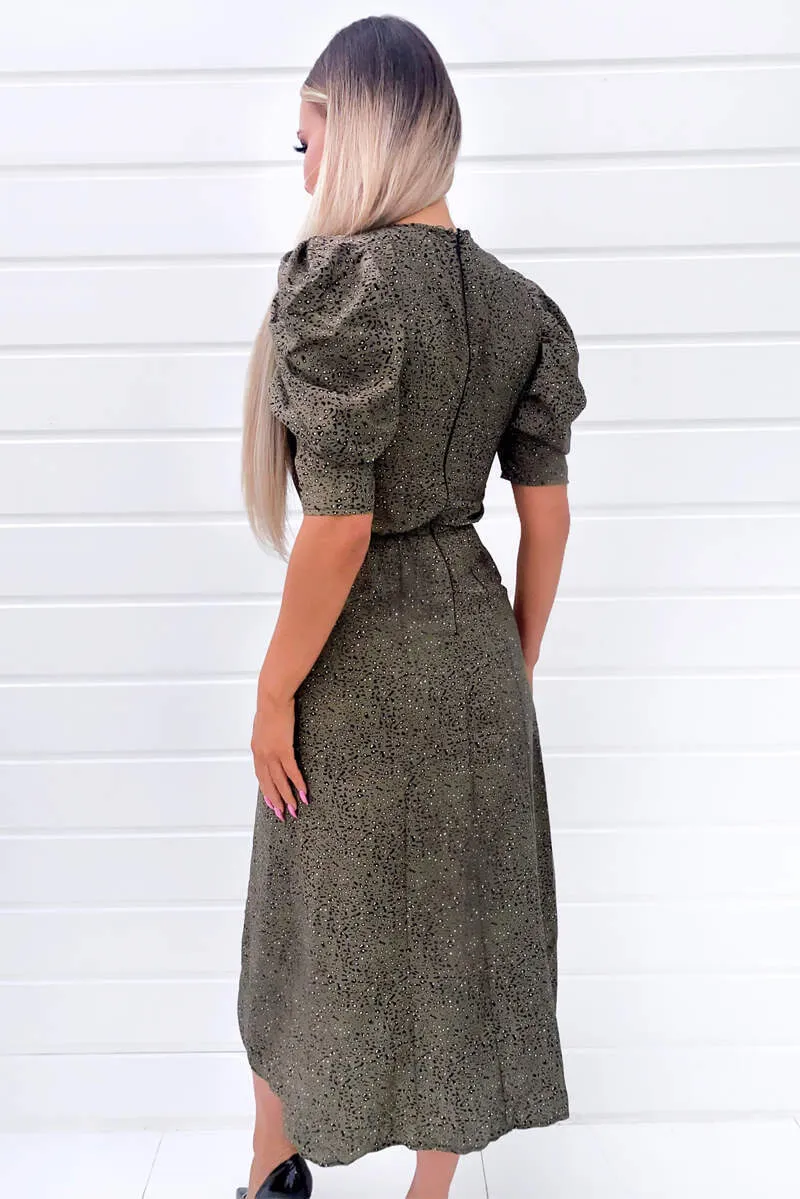 Khaki Printed Ruffle Sleeve Midi Dress sold by AX Paris product image thumbnail 4