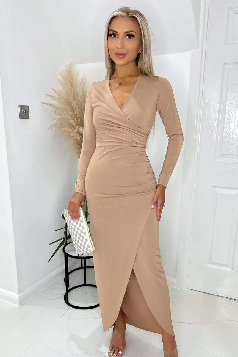 Stone Long Sleeve Wrap Over Maxi Dress sold by AX Paris product image thumbnail 2