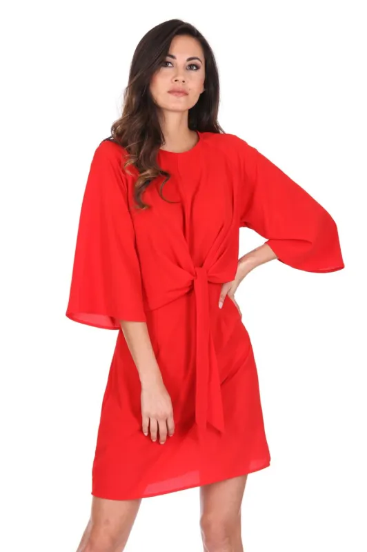 Red Tie Waist Flared Mini Dress sold by AX Paris