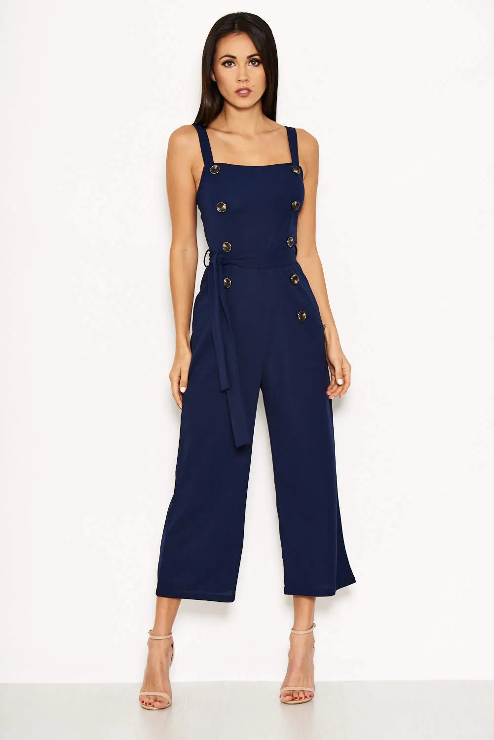Navy Button Front Detail Jumpsuit sold by AX Paris