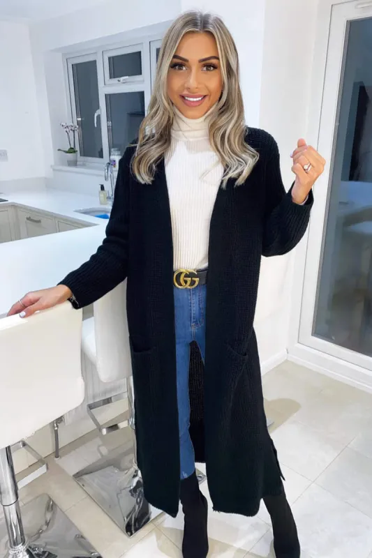 Black Long Line Cardigan sold by AX Paris