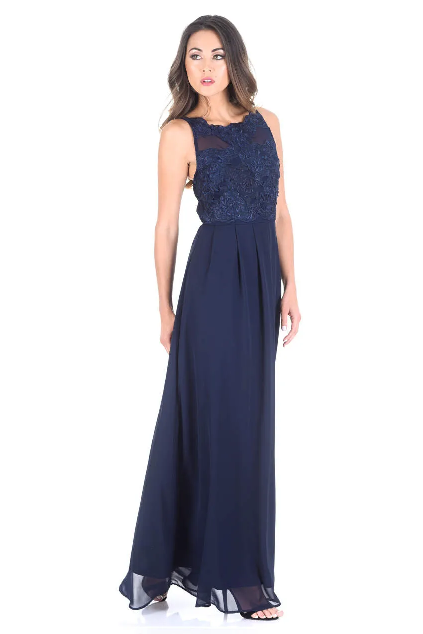 Navy Sleeveless Embroidered Maxi Dress sold by AX Paris