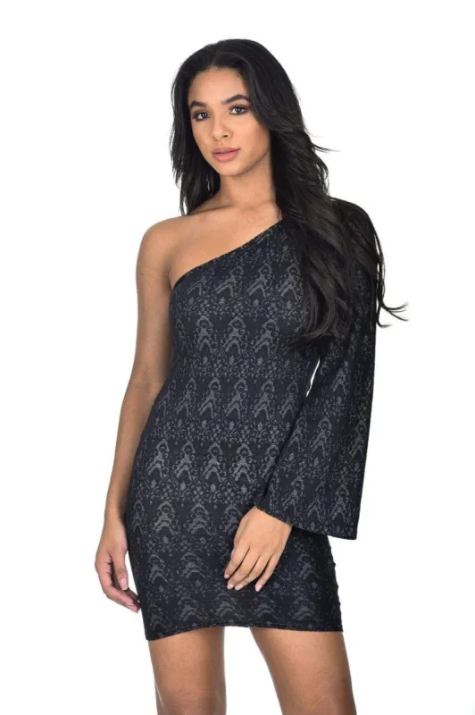 Black Flared One Sleeve Dress sold by AX Paris