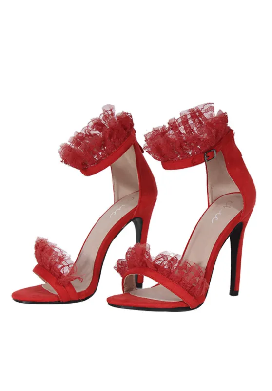 Red Lace Detail Stiletto Heels sold by AX Paris