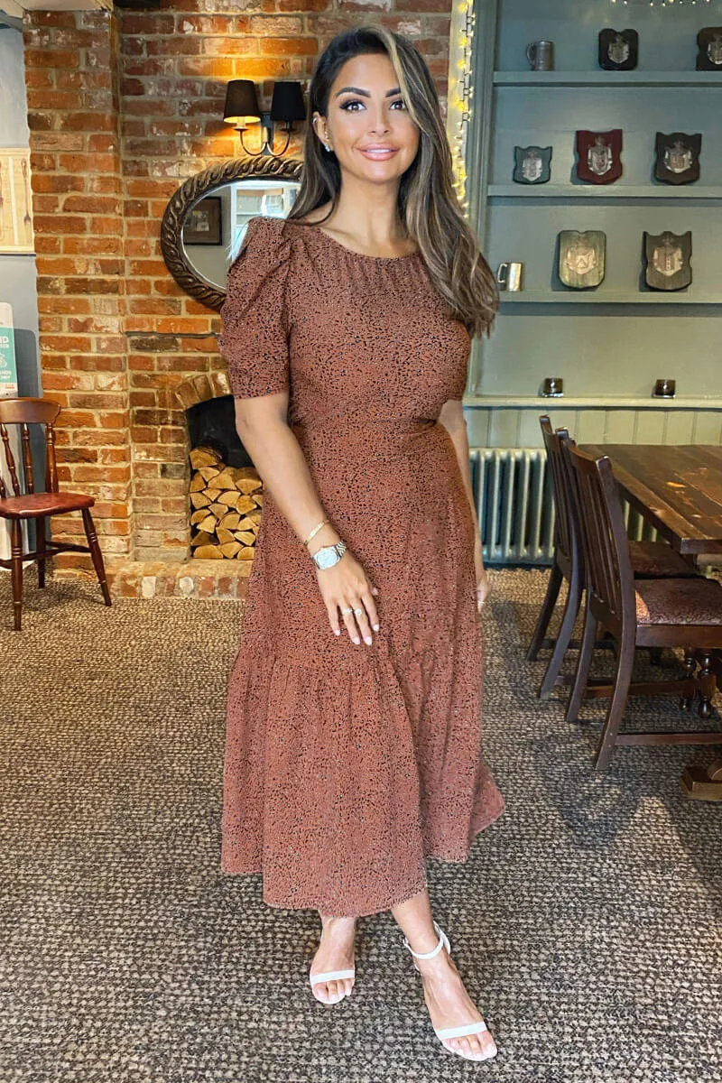 Tan Animal Printed Frill Hem Midi Dress sold by AX Paris product image thumbnail 3