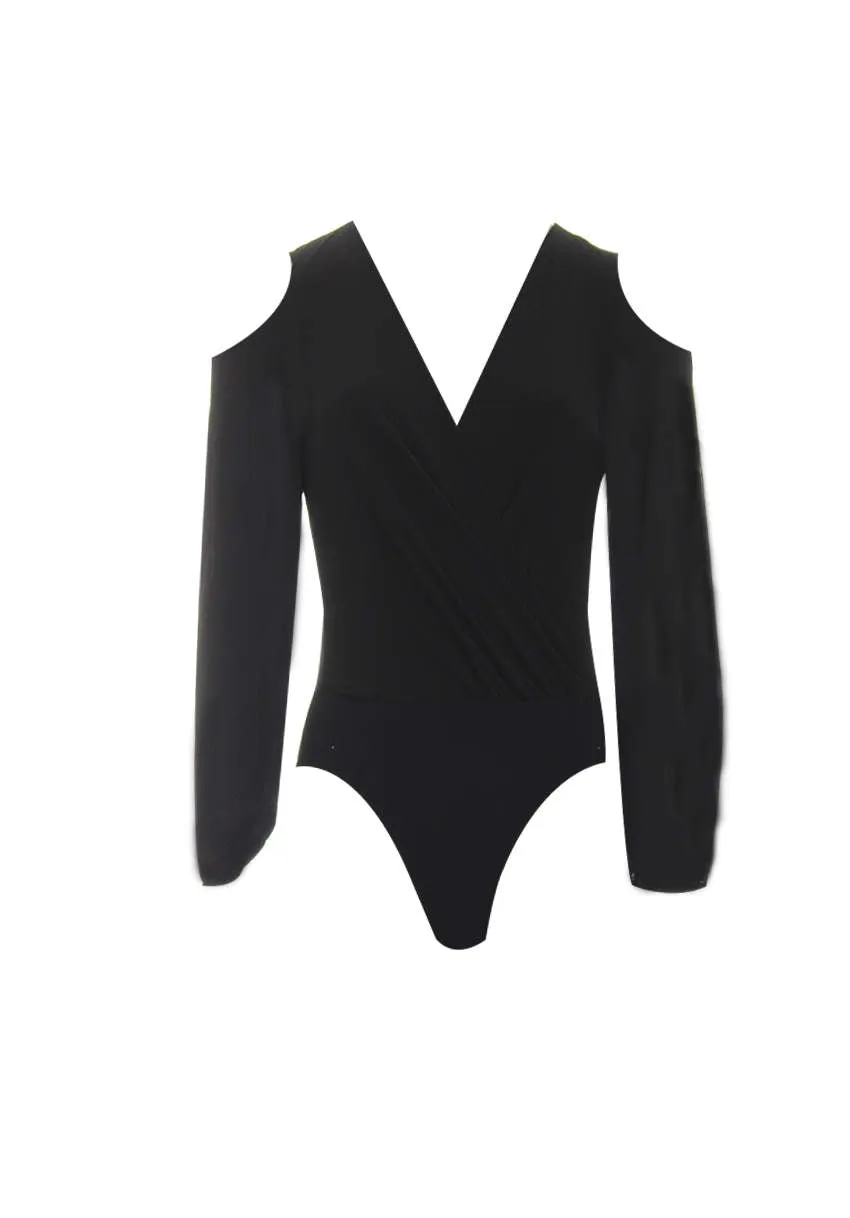 Black Sleeved Plunge Bodysuit sold by AX Paris product image thumbnail 4