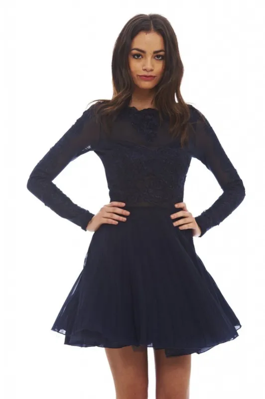 Lace Detail  Pleated  Skater Dress sold by AX Paris