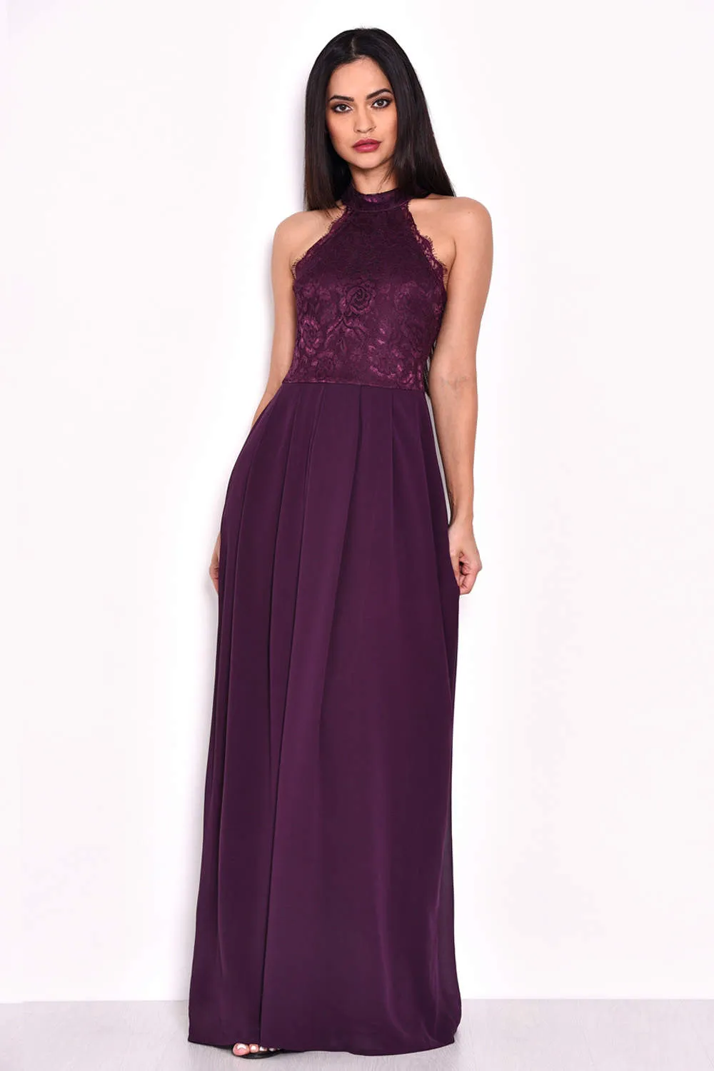 Plum Maxi Dress With Lace Detail sold by AX Paris