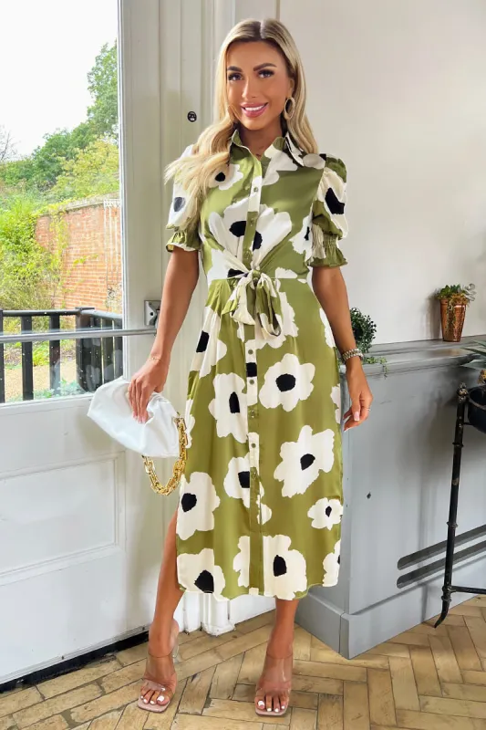 Olive Bold Floral Print Midi Shirt Dress sold by AX Paris