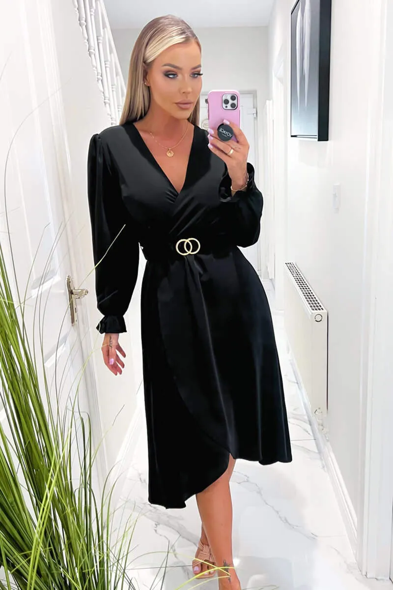 Black Long Sleeve Belted Midi Dress sold by AX Paris