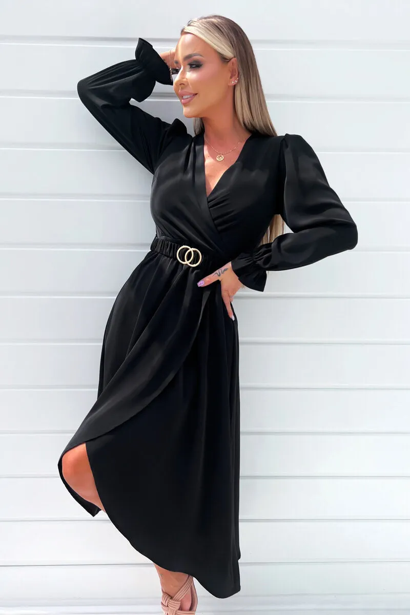 Black Long Sleeve Belted Midi Dress sold by AX Paris product image thumbnail 3