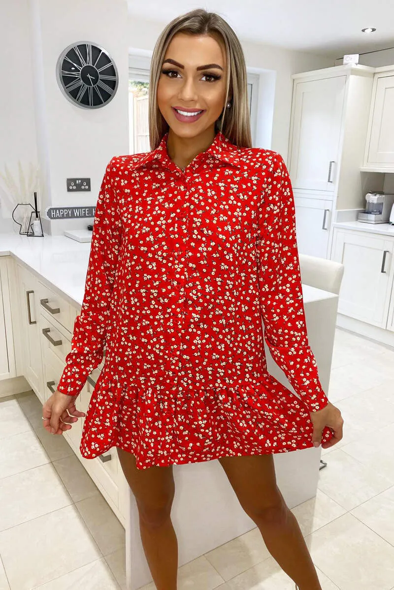 Red Floral Printed Shirt Dress sold by AX Paris product image thumbnail 2