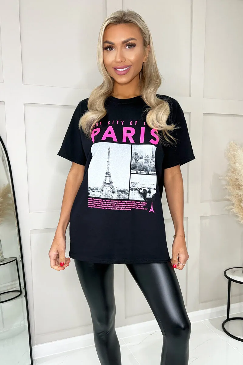 Black Paris Slogan T-Shirt sold by AX Paris