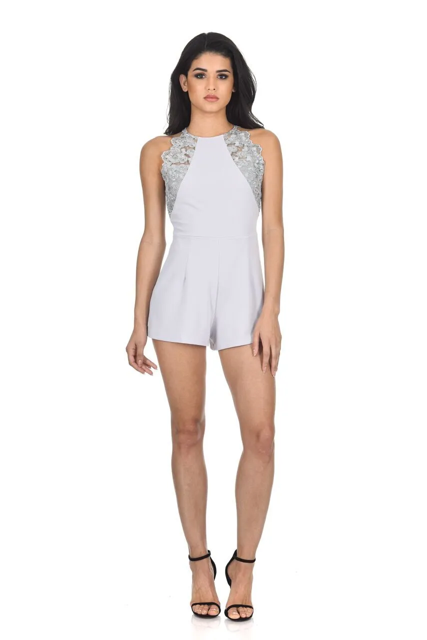 Silver lace playsuit sold by AX Paris product image thumbnail 2