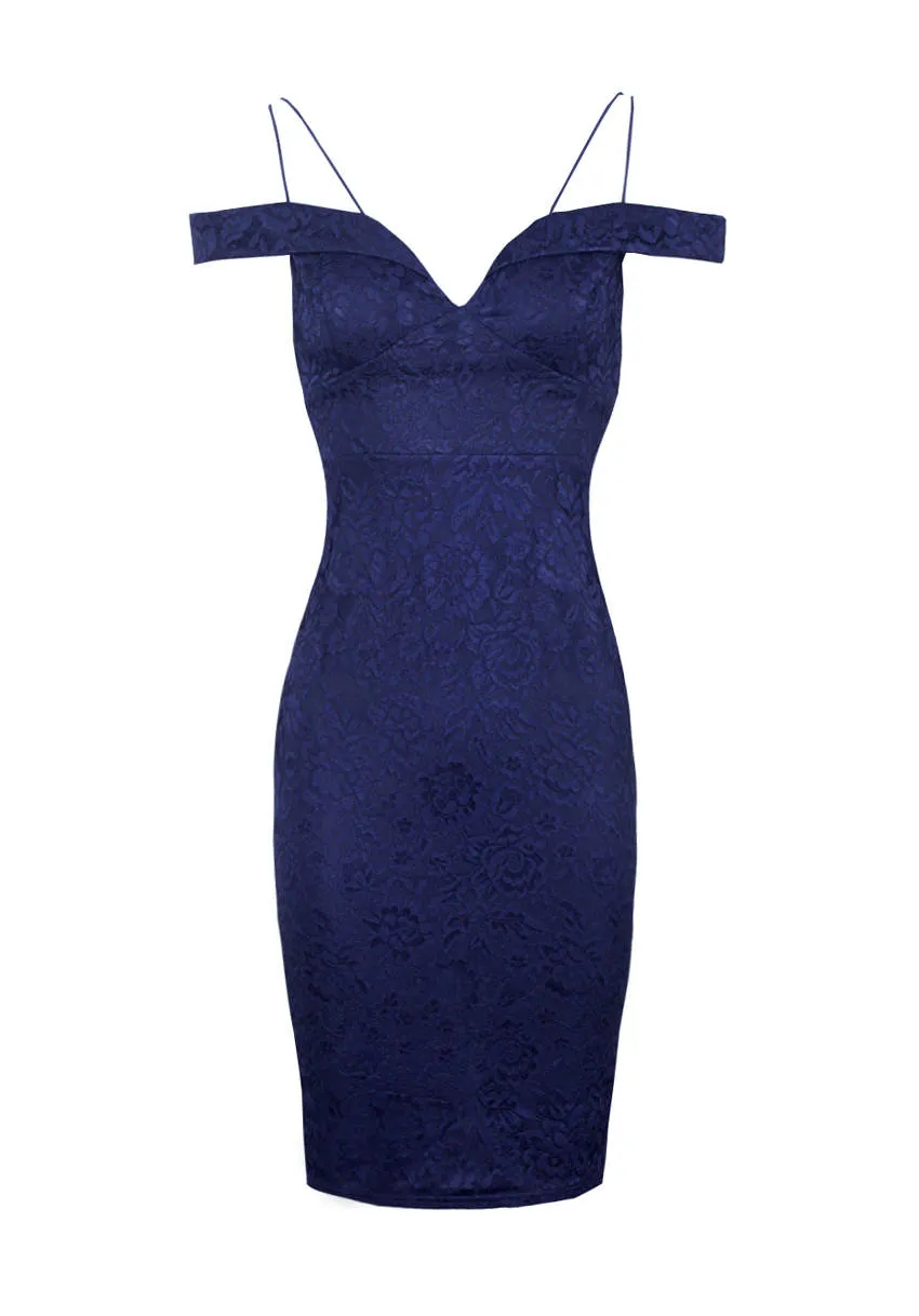 Navy Off The Shoulder Strappy Lace Midi Dress sold by AX Paris product image thumbnail 4